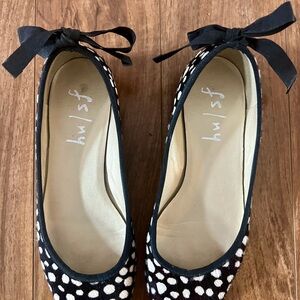 French Sole Black and White calf hair Polka Dot Ballet Flats with Bow size 8